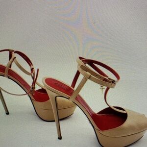 LOFT Beige and Red Platform Heels